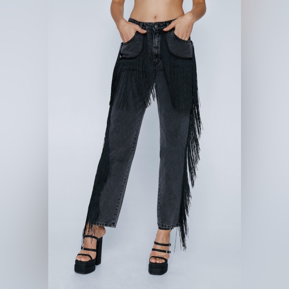 NWT Nasty Gal fringe straight leg jeans